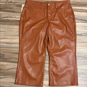 Judy Blue Autumn High Waist Wide Leg Crop Faux Leather Pants Cinnamon Sz. 20W
